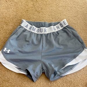 Grey and white under armor shorts in size XXS